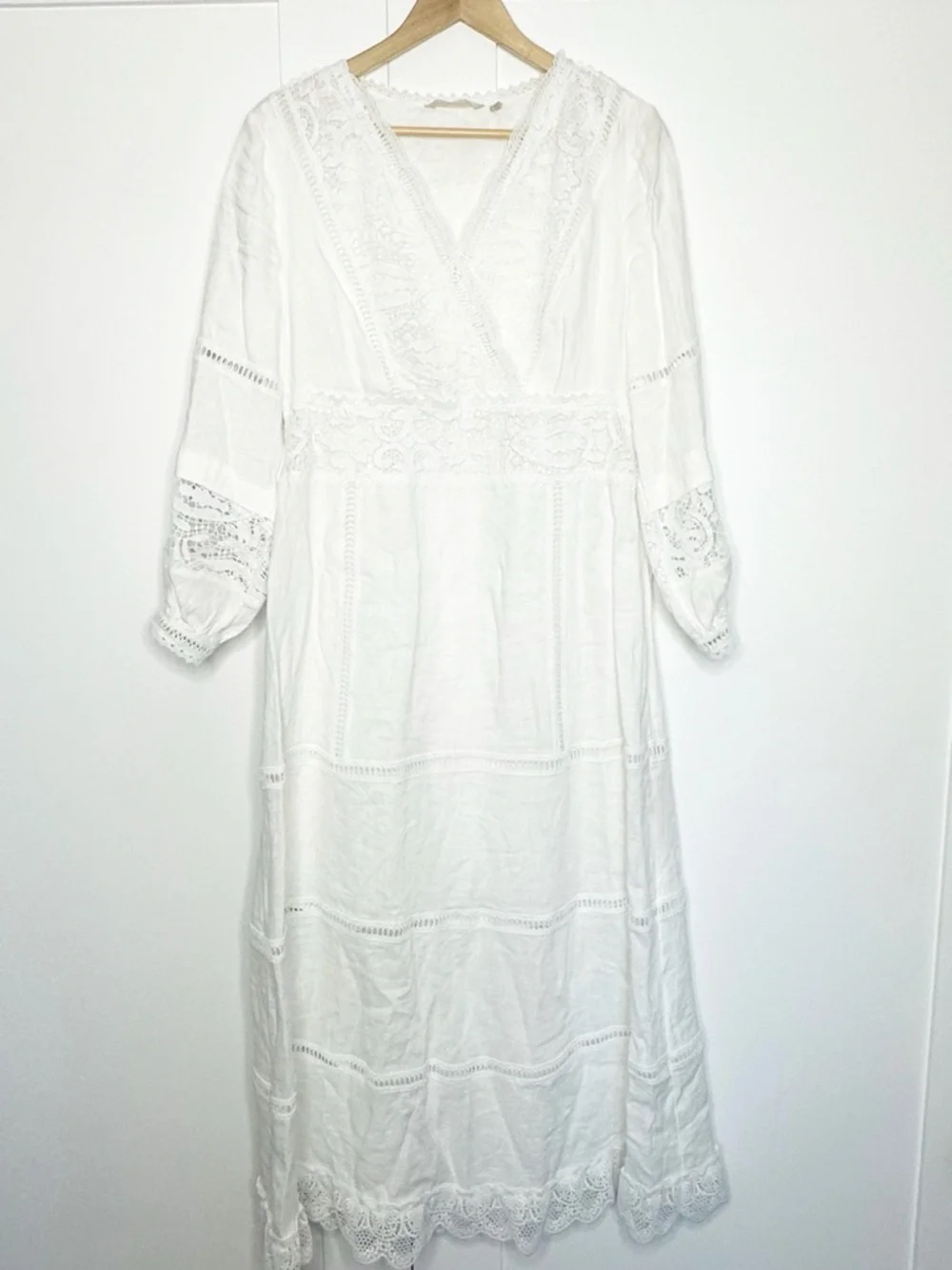 SOFT SURROUNDINGS Araminta White Linen Lace Boho Maxi Dress 10 cottagecore - Picture 4 of 14